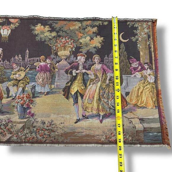 VTG Antique Moonlight Serenade Belgian Tapestry Wall Hanging Rococo 38” X 20” - Picture 14 of 16